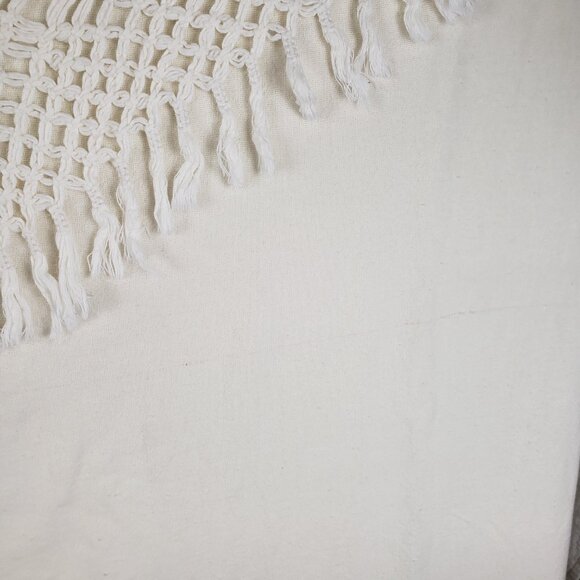 Anthropologie Knotted Macrame Overlay Shower Curtain Ivory Cotton Boho Fringe - Picture 2 of 12